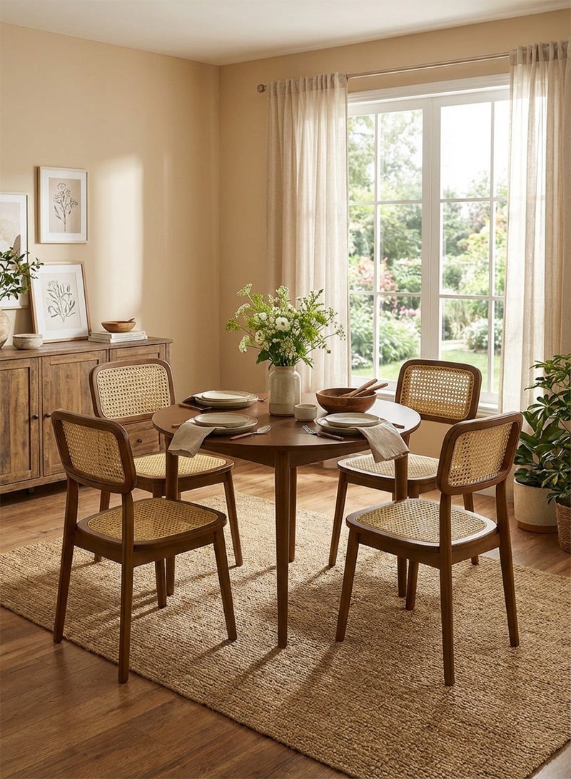 noon east Modern 5-Piece Dining Table Set with 4 Padded Chairs - Wooden Kitchen Table & Upholstered Dining Seats - Brown and Beige - Image 1
